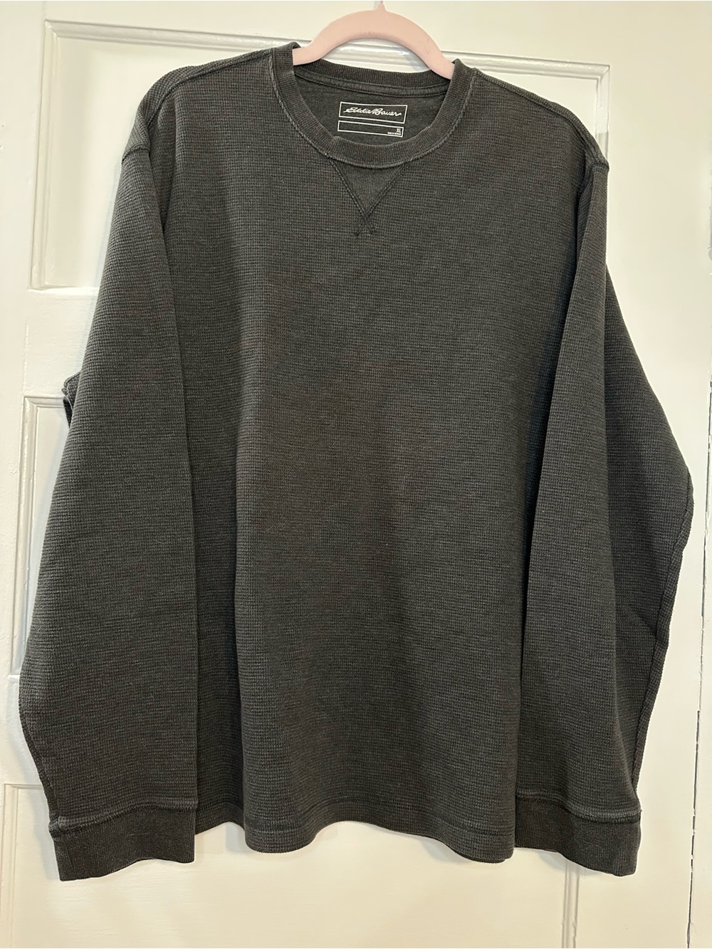 Eddie Bauer Gray Waffle Knit Long Sleeve Henley Shirt XL
